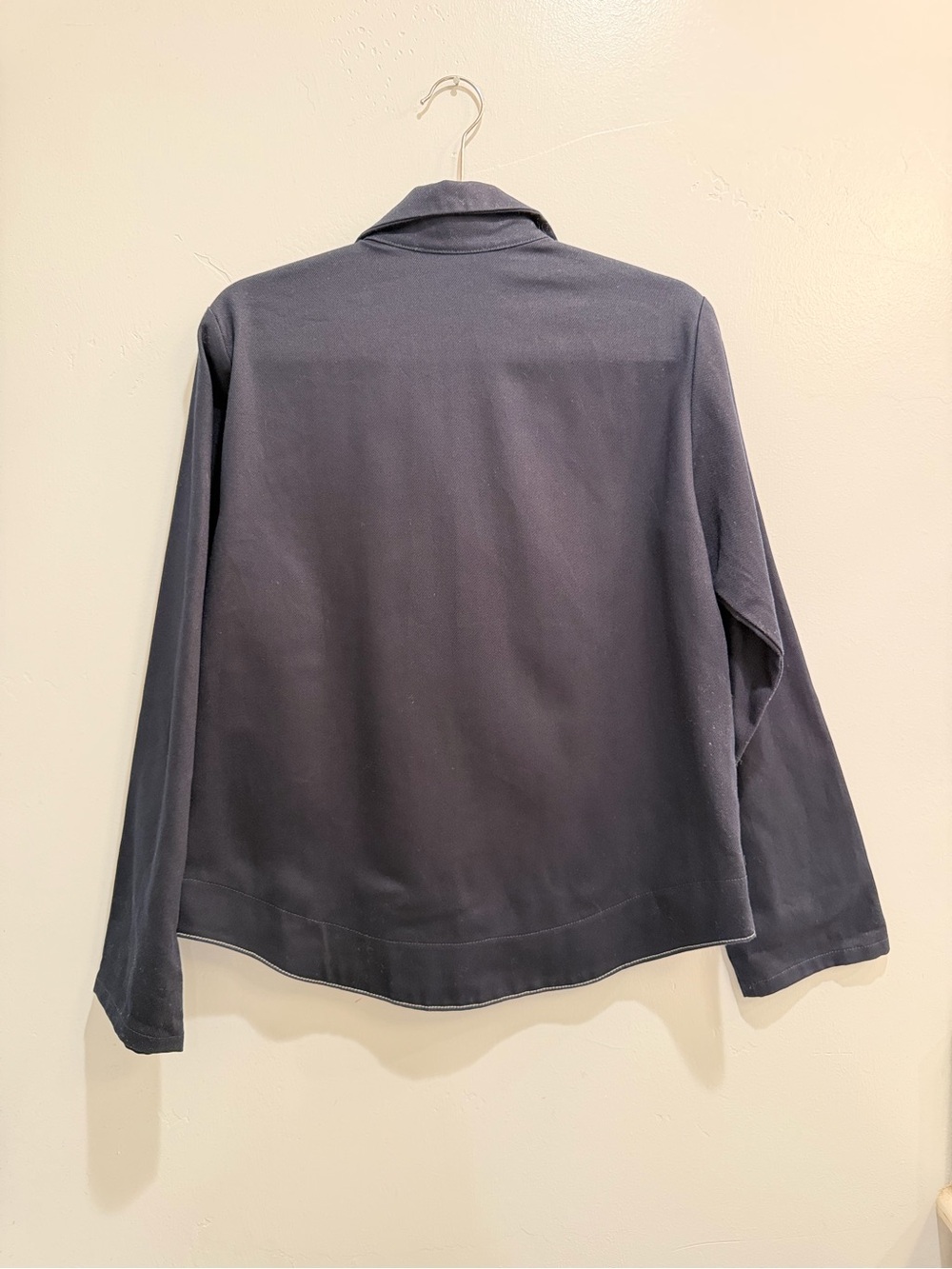 Vintage 90s Minimalist Navy Workwear Jacket USA Made Cotton Chore Coat Snap Up S - Picture 12 of 13